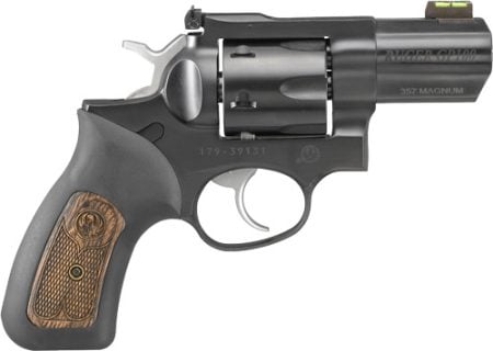 RUGER GP100 357MAG 3" ADJ. - BLUE RUBBER W/WOOD INSERT