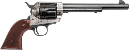 CIMARRON FRONTIER 45LC PW FS - 7.5" ENGRAVED SILVER/BL WAL