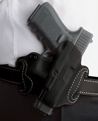DESANTIS MINI SLIDE HOLSTER - OWB RH LEATHER 1911 BLACK