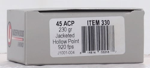 UNDERWOOD 45 ACP 230GR JHP - 20RD 10BX/CS