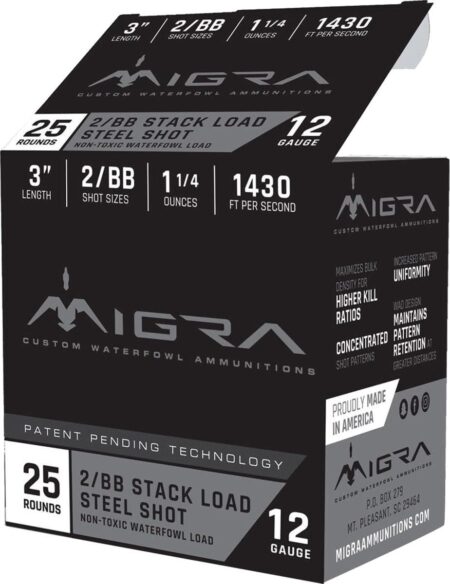 Migra Waterfowl Steel Shot Shotshell 12 ga 3" 1-1/4 oz 1430 fps #2-BB 25/ct