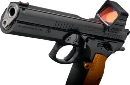 CZ CUSTOM TS ORANGE CUSTOM 9MM - 5.2" 19RD BLACK HOLOSUN COMP